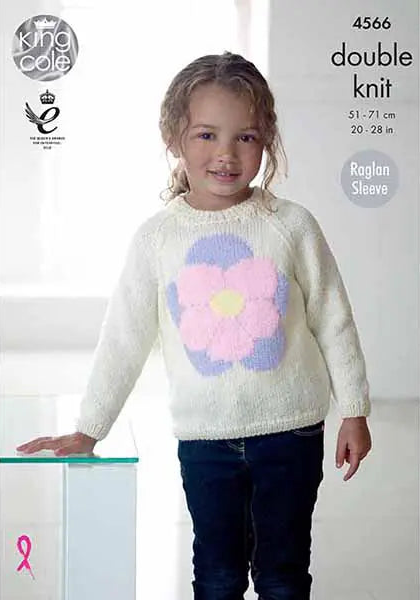 Knitting Pattern 4566 - Flower Sweater & Cardigan in DK