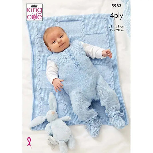 Knitting Pattern 5983 -  Baby Jacket, Dungarees, Booties & Blanket in 4 Ply