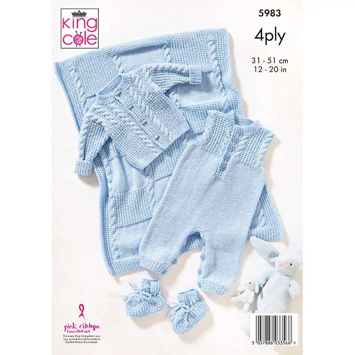 Knitting Pattern 5983 -  Baby Jacket, Dungarees, Booties & Blanket in 4 Ply