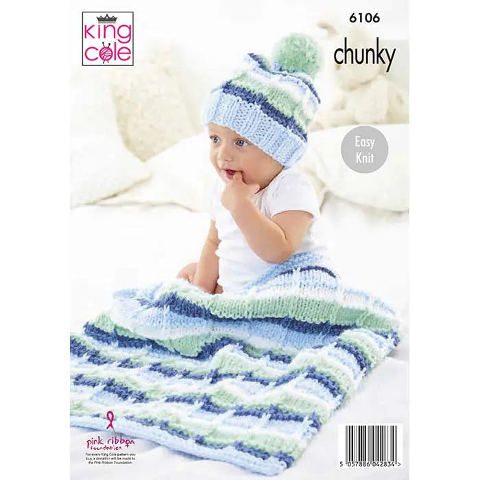 Knitting Pattern 6106 - Blankets & Hat Knitted in Comfort Chunky