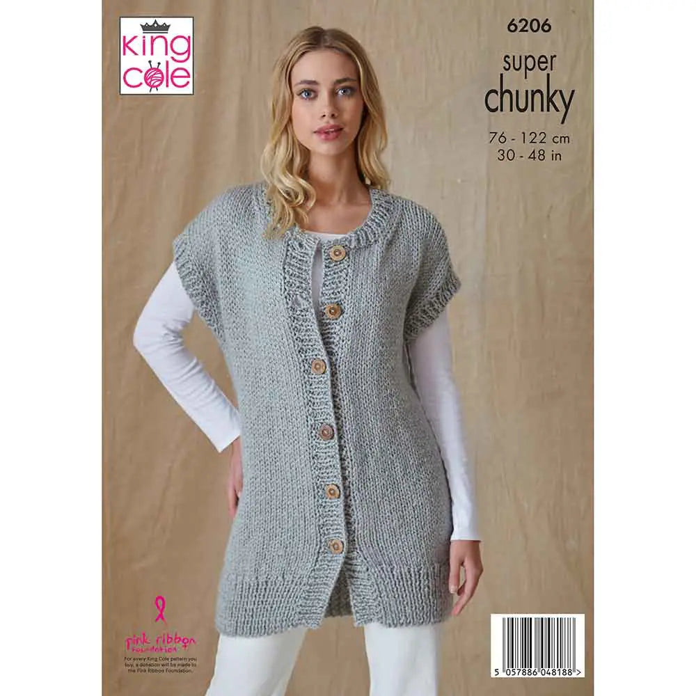 Knitting Pattern 6206 - Hooded Jacket & Waistcoat in Super Chunky
