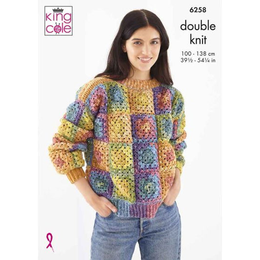 Crochet Pattern 6258 - Granny Square Cardigan & Jumper in Bramble DK