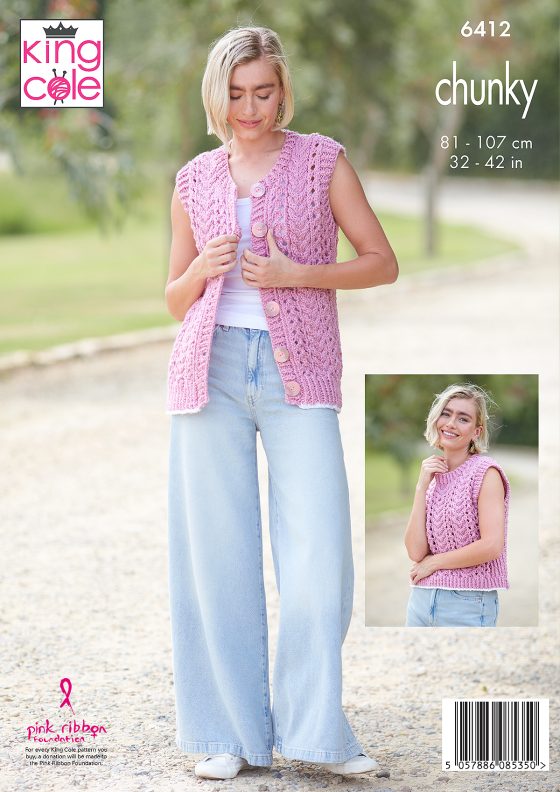 Knitting Pattern 6412 - Cardigan, Waistcoat & Tank Top in Dalesway Chunky