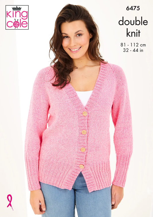Knitting Pattern 6475 - Sweater and Cardigan knitted in Simply Denim DK