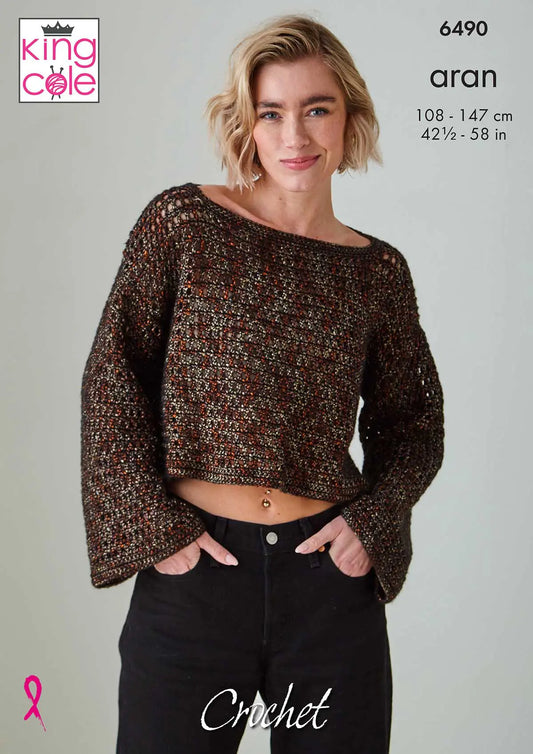 Crochet Pattern 6490 - Long Sleeved Top & Vest in Firefly Aran