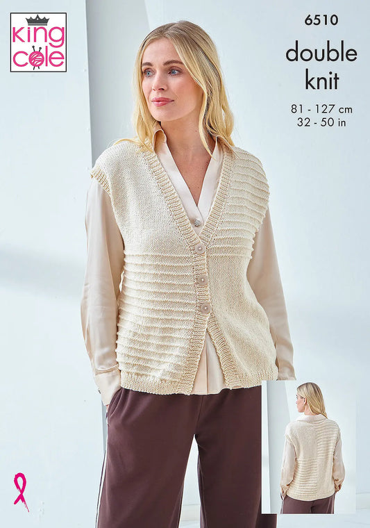 Knitting Pattern 6510 - Waistcoat & Slipover Knitted in Simply Denim DK