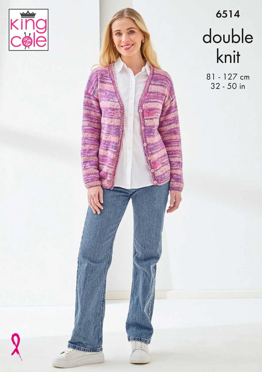 Knitting Pattern 6514 -  Cardigan & Sweater in Homespun Prism DK