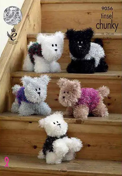 Knitting Pattern 9056 -Westie Style Dogs in Tinsel Chunky