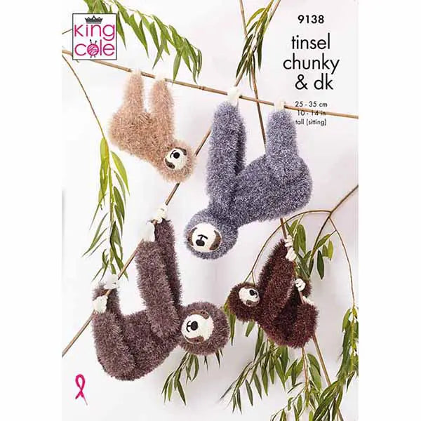 Knitting Pattern 9138 - Sloths in Tinsel Chunky & DK