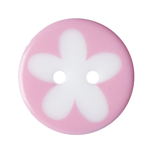 2 Hole Button - 17mm - Pink Flower