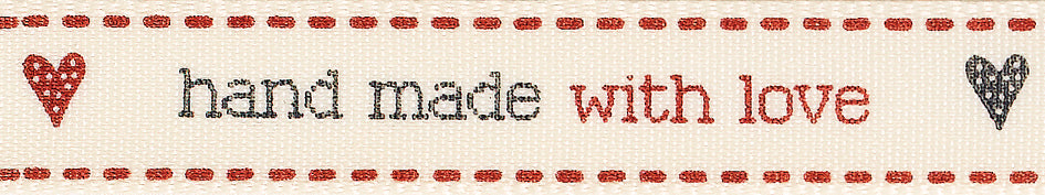 Ribbon - Handmade with Love 15mm - Red & Natural
