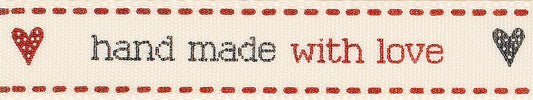 Ribbon - Handmade with Love 15mm - Red & Natural