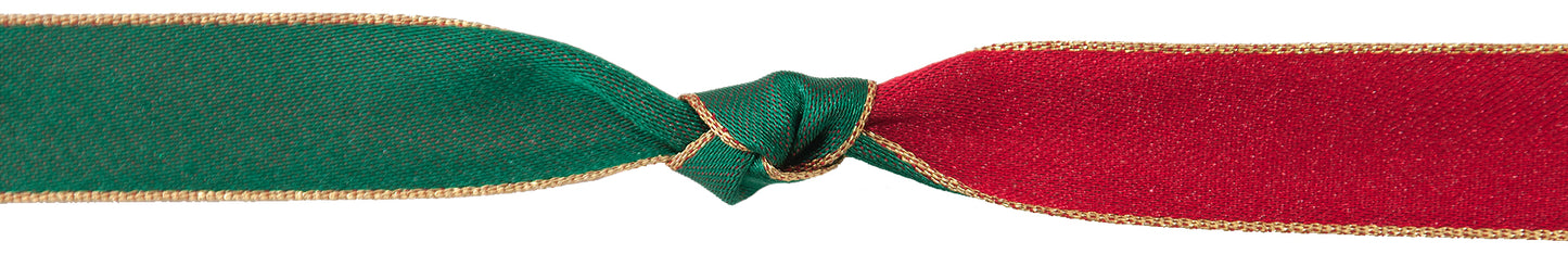 Double Sided Ribbon 15mm - Scarlet/ Hunter Green