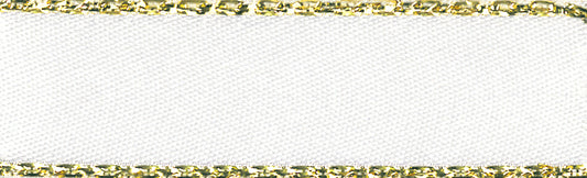 Metallic Gold Edged Satin Ribbon 3mm - White/Gold