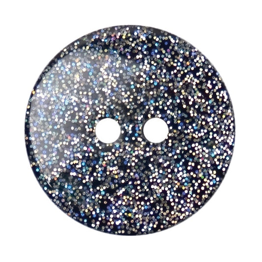 2 Hole Button - 18mm - Black Glitter Sparkle