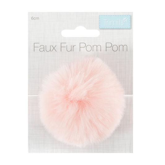 FAUX FUR POM POM - 1 piece - 6cm - Bright Pink