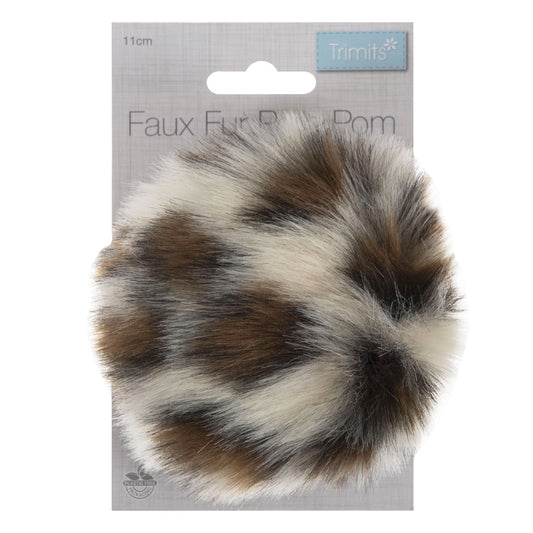 FAUX FUR POM POM - 1 PIECE - 11cm - LEOPARD/NATURAL