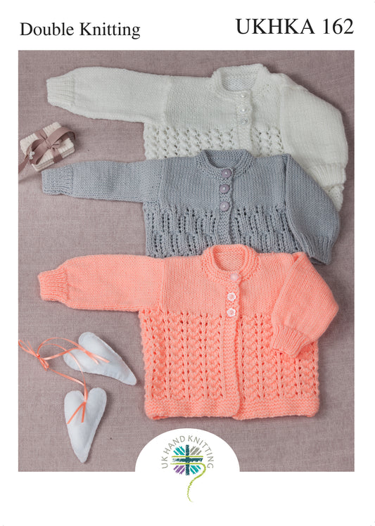 Knitting Pattern UKHKA/162 - Baby Cardigan ( 3 different Stitch Styles) in DK