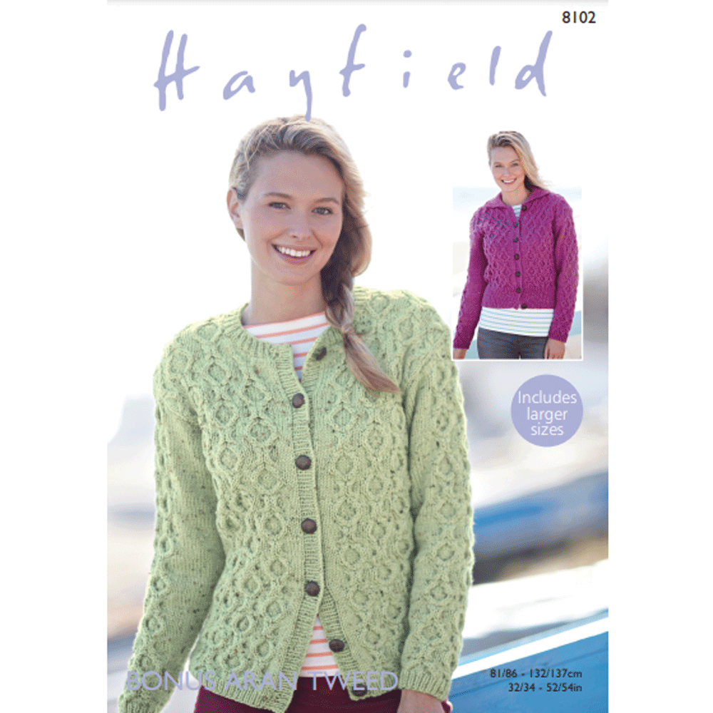 Knitting Pattern 8102 - Cardigans in Bonus Aran Tweed