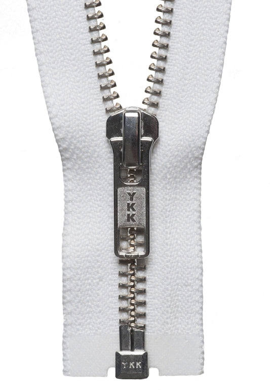 Nickel Free - Metal - Open Ended Zip - WHITE - 2 Lengths