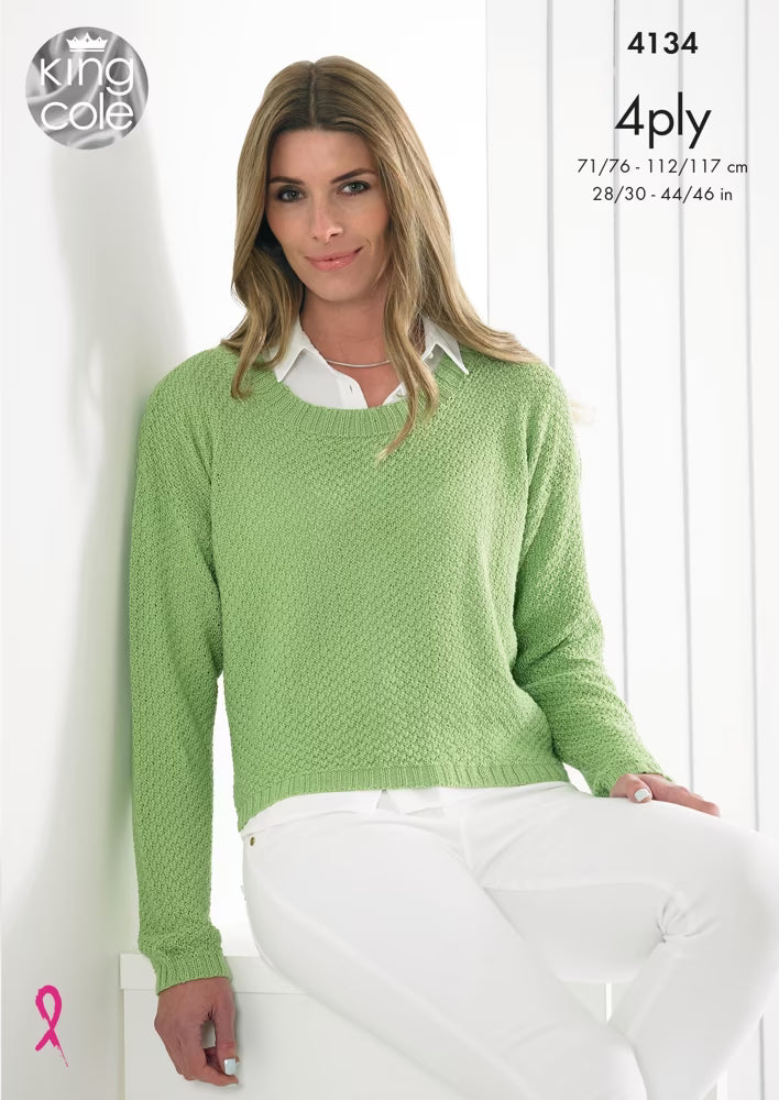 Knitting Pattern 4134 - Ladies Edge to Edge Jacket & Sweater in 4 Ply