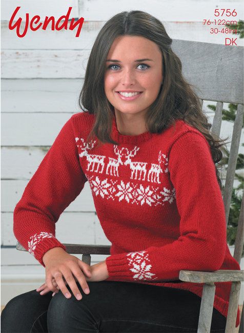 Knitting Pattern 5756 - Reindeer & Stars Christmas Jumper in DK