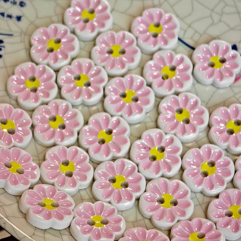 2 Hole Button - 15mm - Pink Flower