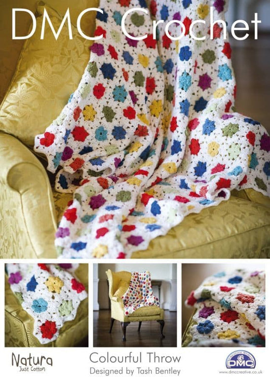 Crochet Pattern - Colourful Throw in DMC Natura Cotton