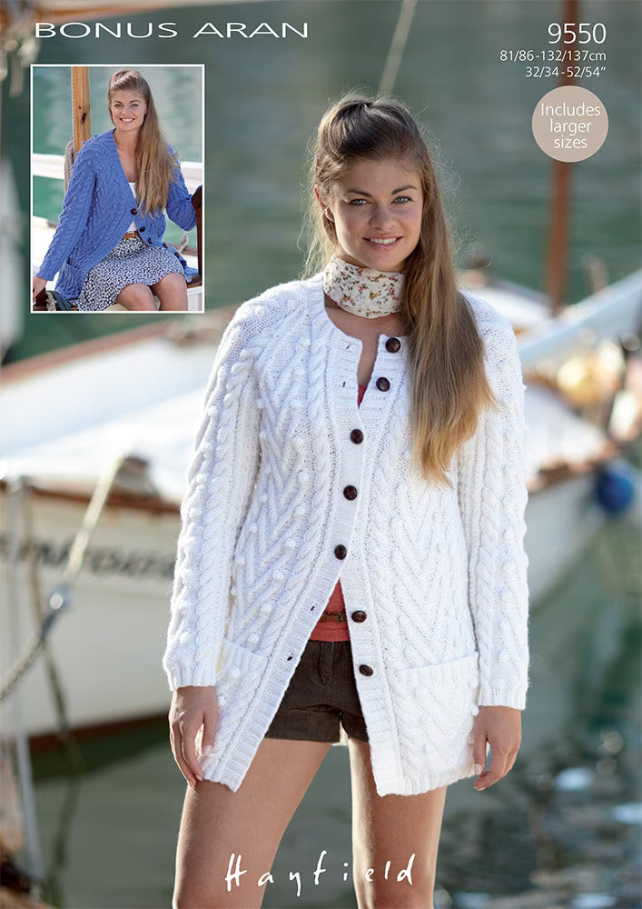 Knitting Pattern 9550 - Cardigans in Bonus Aran
