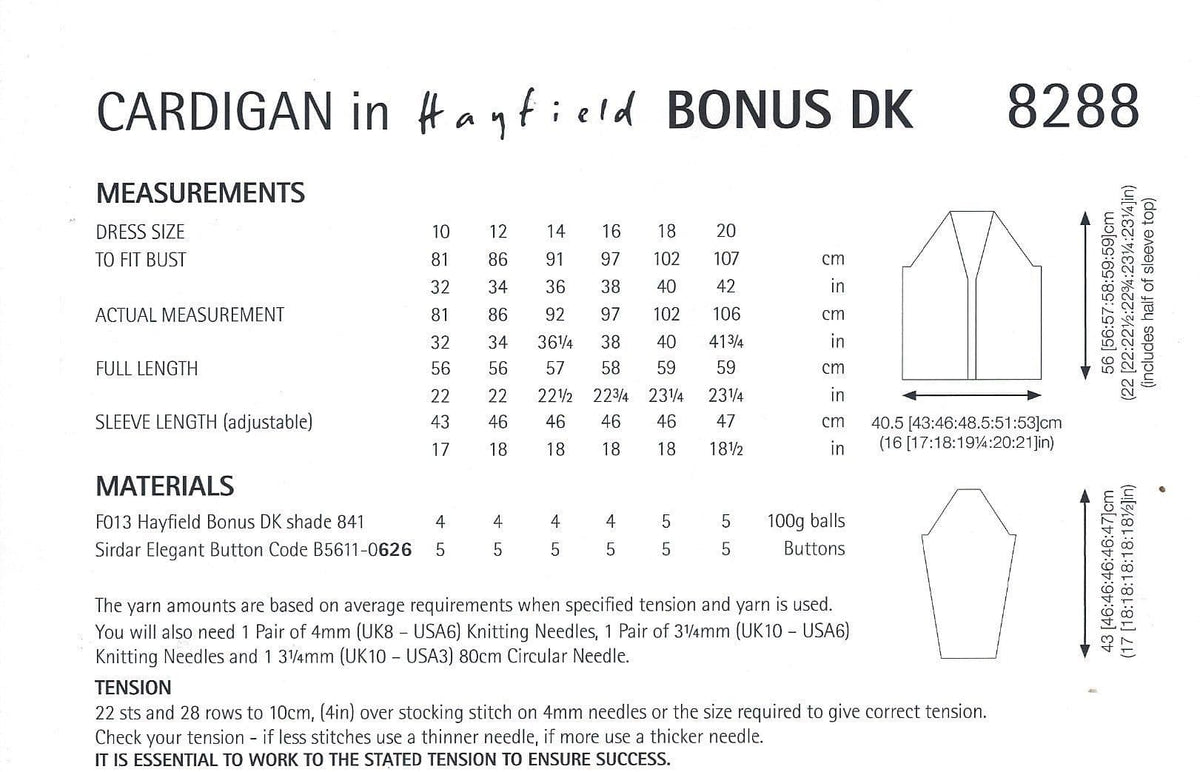 Knitting Pattern 8288 - WOMAN'S CARDIGAN IN HAYFIELD BONUS DK