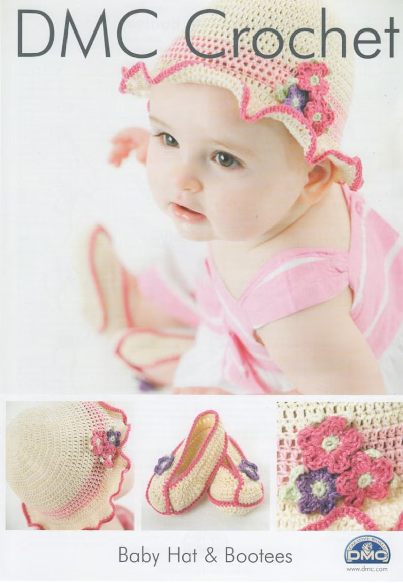 Crochet Pattern - Baby Hat & Booties in DMC Petra 3 Crochet Cotton