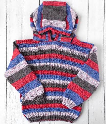 Knitting Pattern 4003 - Child's Hooped Hoodie In Emu Funfair Swirl DK