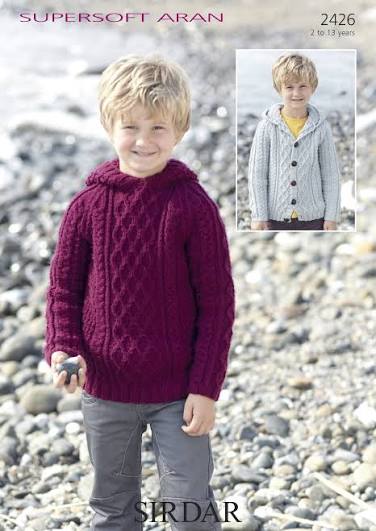 Knitting Pattern 2426 - Boys Sweater & Cardigan with Hood
