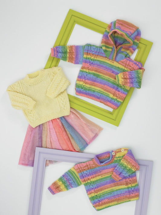 Knitting Pattern JB684 - Sweater & Hooded Sweater in Baby Twinkle Prints DK