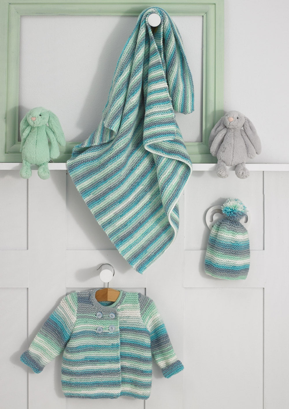 Knitting Pattern JB748 - Cardigan, Blanket, & Hat in Baby Twinkle Prints DK