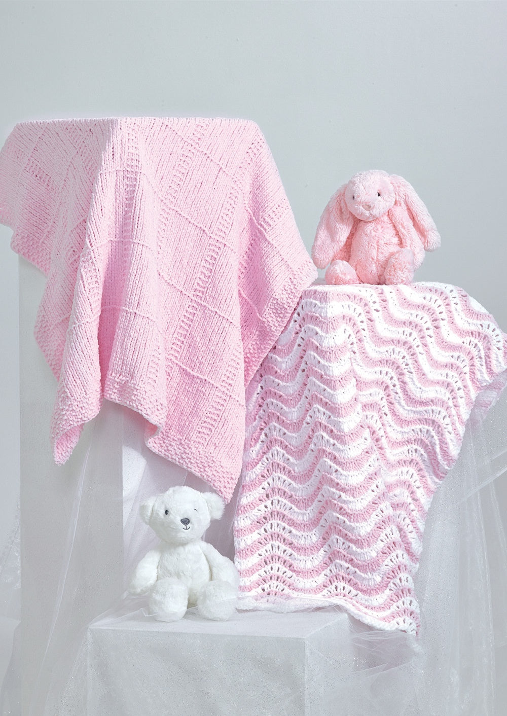Knitting Pattern JB986 - Baby Blankets in Flutterby Sparkle Chunky