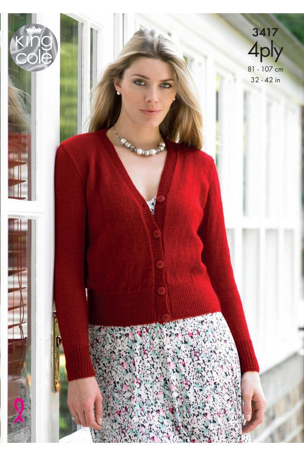 Knitting Pattern 3417- Sweater & Cardigan in 4 Ply