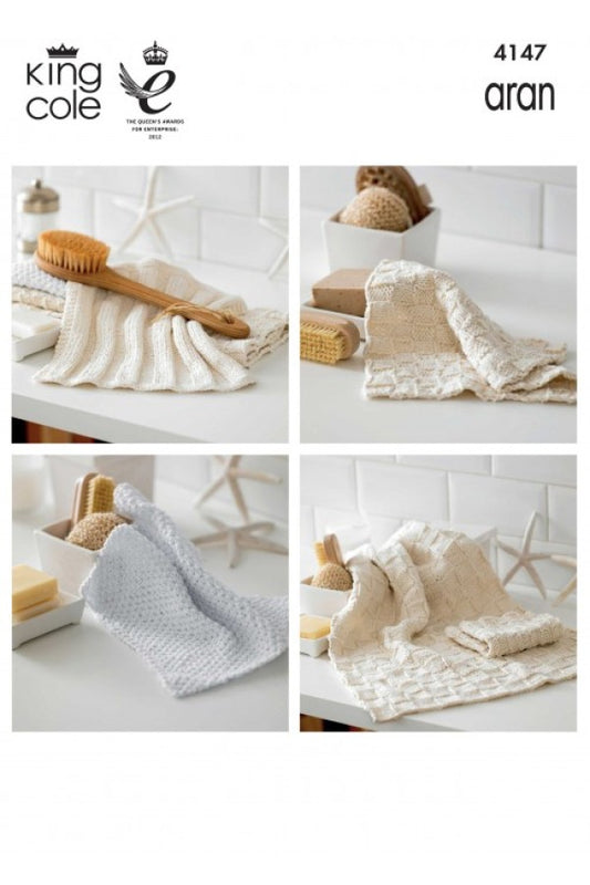 Knitting Pattern 4147 - Dish Cloth, Oven Mitts, Pan Holder & Hand Towel in Cotton Aran
