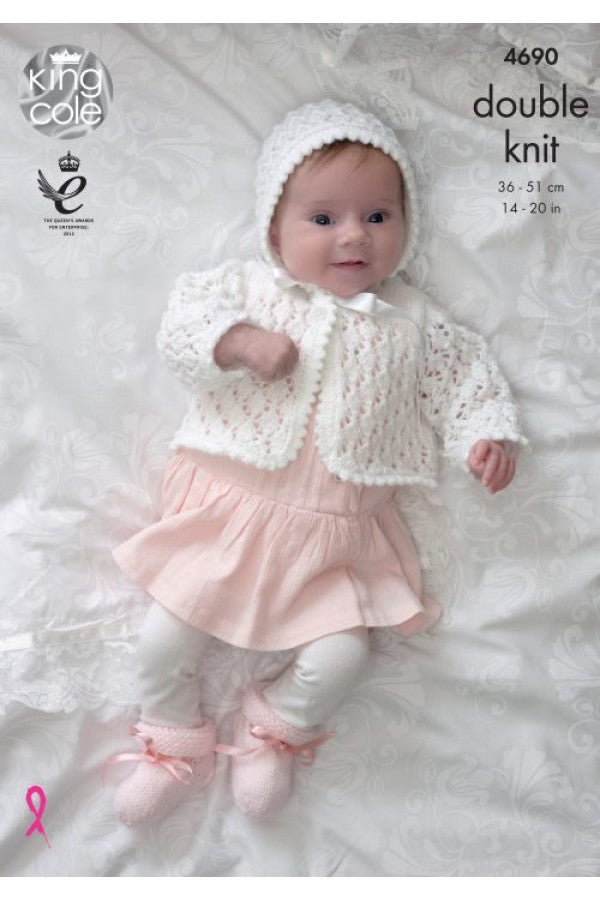 Knitting Pattern 4690 - Matinee Coat, Matinee Jacket, Cardigan, Bonnet, Hat & Bootees in Comfort DK