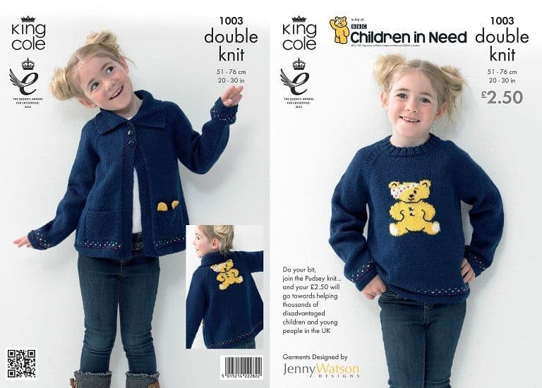 Knitting Pattern 1003 = BBC Children in Need Jumper & Jacket in DK