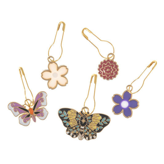 Stitch Markers: Metal Charm Bulb Pin Markers: 5 Pieces: Butterfly Garden