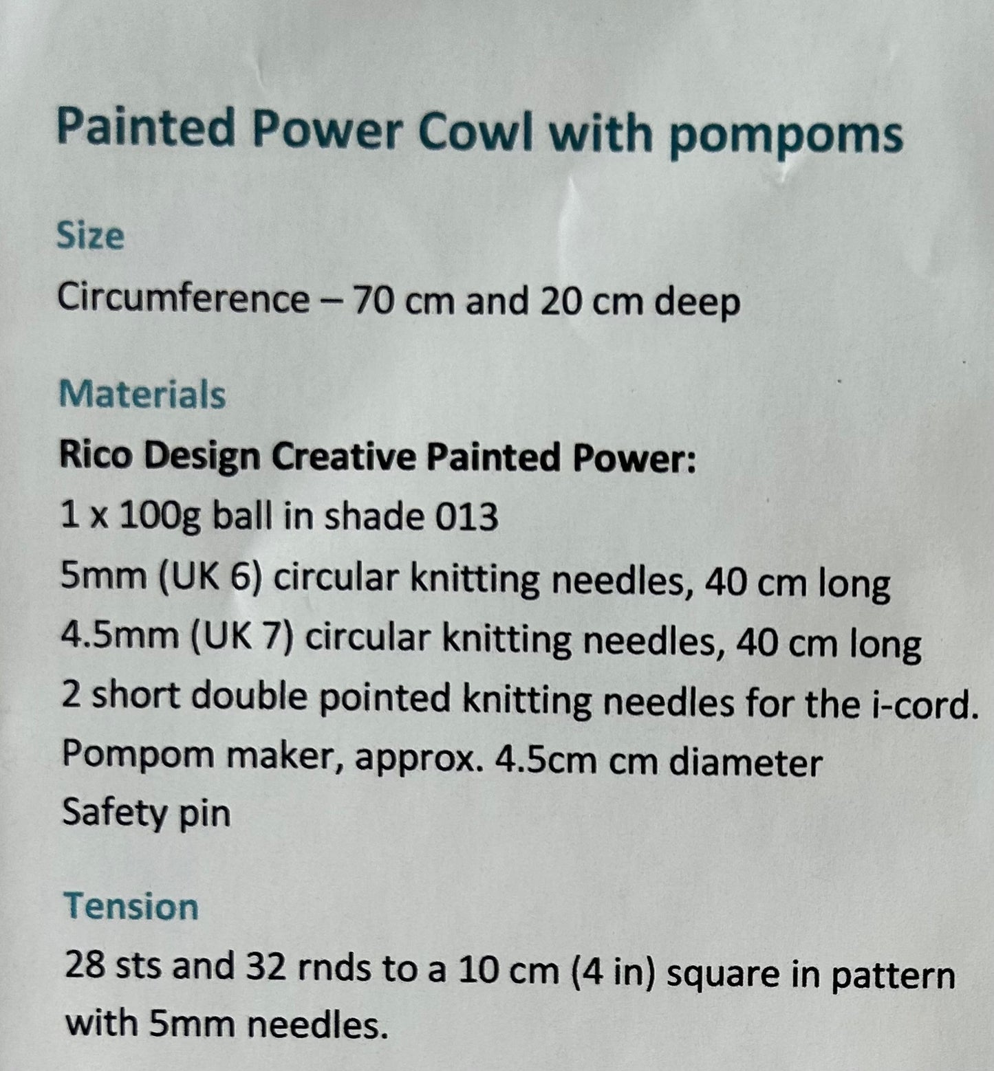 Knitting Pattern - Painted Power Aran Cowl With Pom Pom - FREE (Only with purchase of yarn)