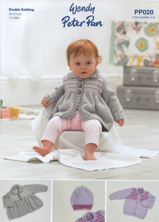 Knitting Pattern PP020 - Babies Jacket, Cardigan, & Hat in Peter Pan DK