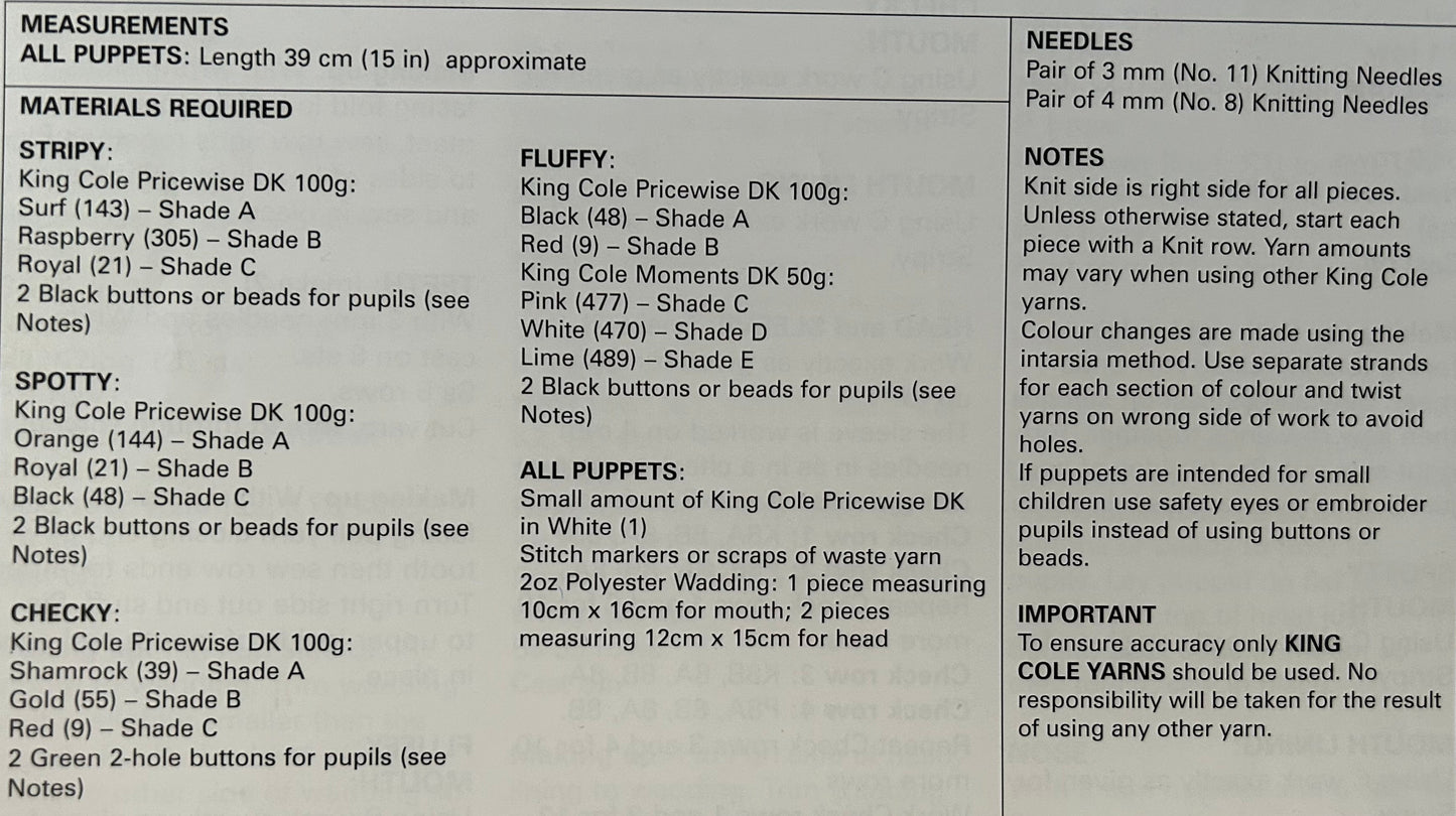 Knitting Pattern 9028 - Quirky Hand Puppets in DK
