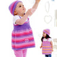 Knitting Pattern P1190 - Striped Pinafore Dress & Hat in Peter Pan DK