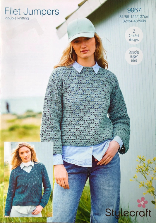 Crochet Pattern 9967 - Filet Jumpers in DK
