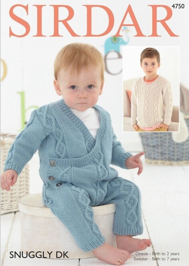 Knitting Pattern 4750 - Boys Onesie & V-Neck Sweater in Snuggly DK