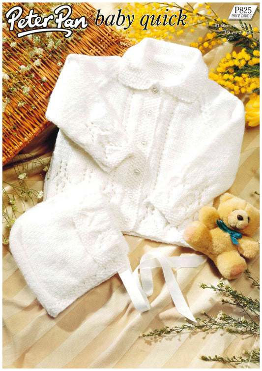 Knitting Pattern P825 - Babys Coat & Bonnet in Peter Pan Baby Quick DK