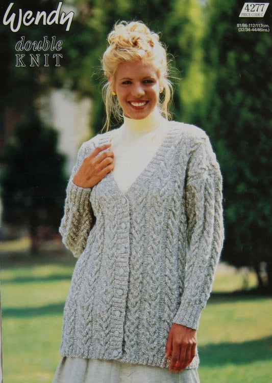 Vintage Knitting Pattern 4277 - Womens Long Cable Cardigan in DK