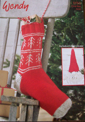 Knitting Pattern 5753 - Christmas Stocking and Felted Gnome In Aran